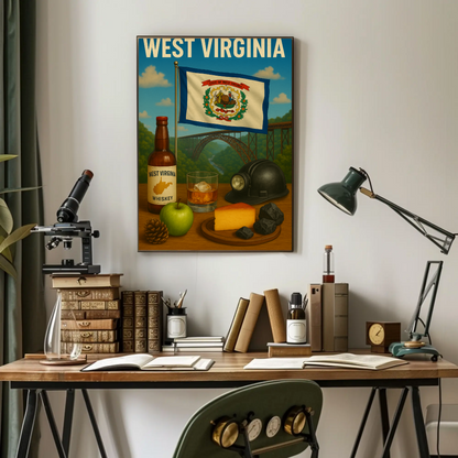 West Virginia Coal Whiskey Cheese Apple Bridge Travel Poster