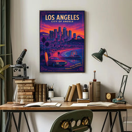 Los Angeles Cityscape Retro Travel Poster