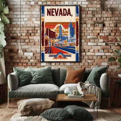 Nevada USA Desert Skyline Retro Vintage Travel Poster