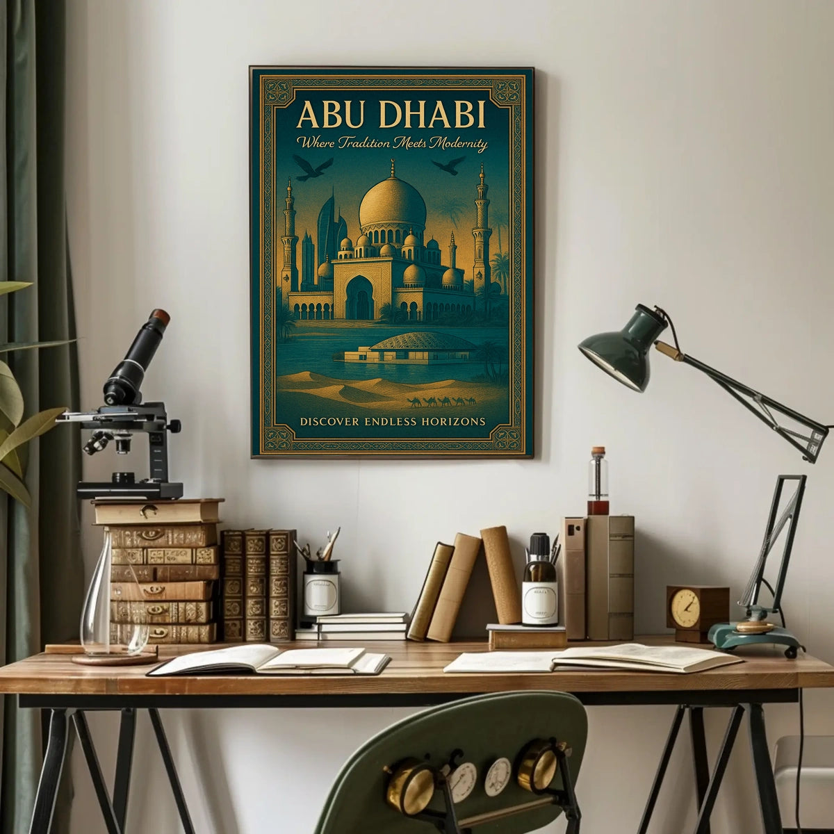 Abu Dhabi Oasis Where Tradition Meets Modernity Travel Poster