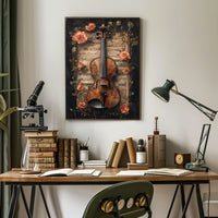 Elegant Violin and Roses Art Print for Artistic Poster