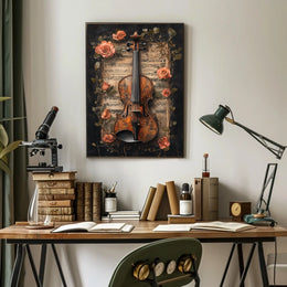 Elegant Violin and Roses Art Print for Artistic Poster