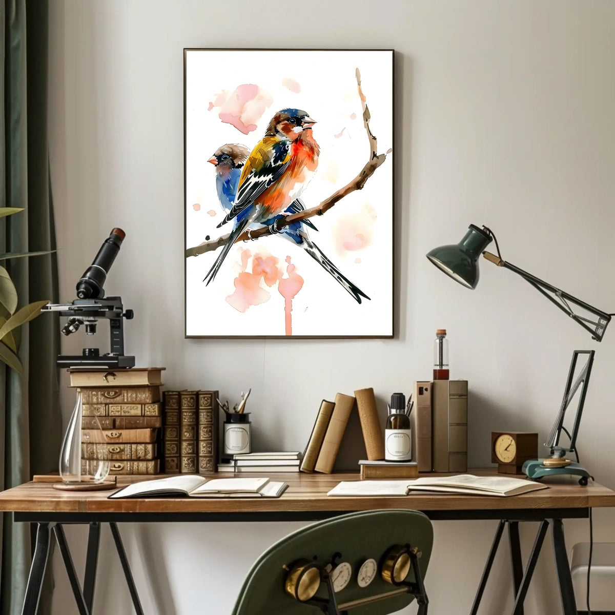 Vibrant Birds on a Branch Poster