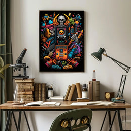 Vibrant Skull Surrealism: Modern Abstract Art Poster