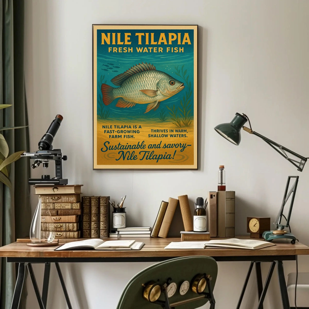 Nile Tilapia Vintage Aquatic Poster for Sustainability Enthusiasts