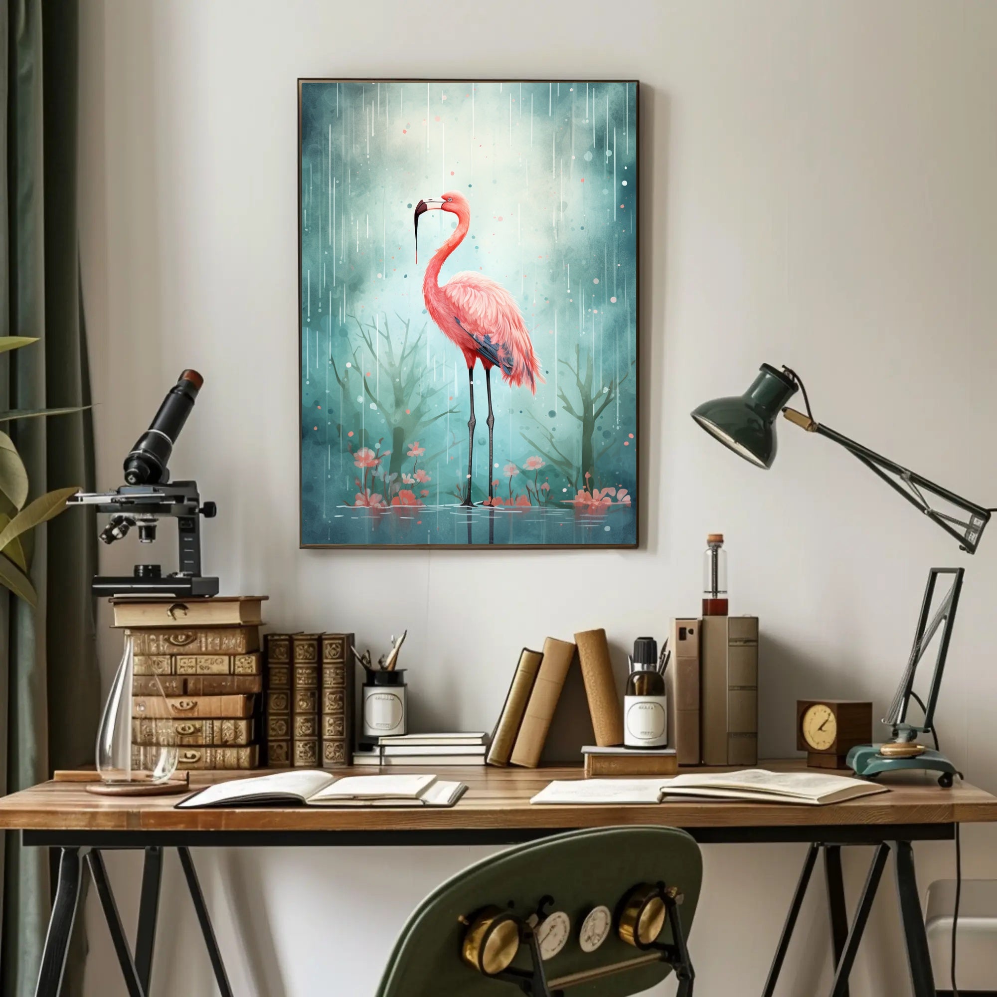 Flamingo In The Rain Poster