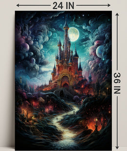 Enchanted Castle Under The Moonlit Sky Poster