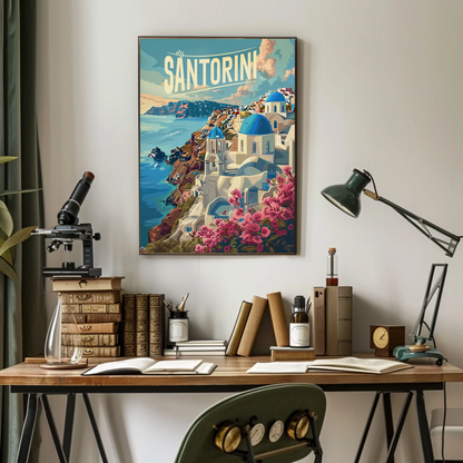 Santorini Greece Clifftop Village Travel Poster