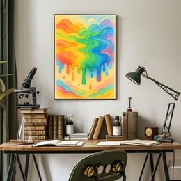 The poster displays an abstract, vibrant scene of flowing rainbow colors. The core Travel Poster