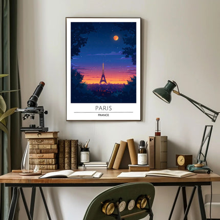 Eiffel Tower Twilight Scene Paris Travel Poster