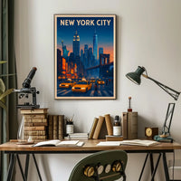 New York City Skyline Twilight Poster Modern Wall Art