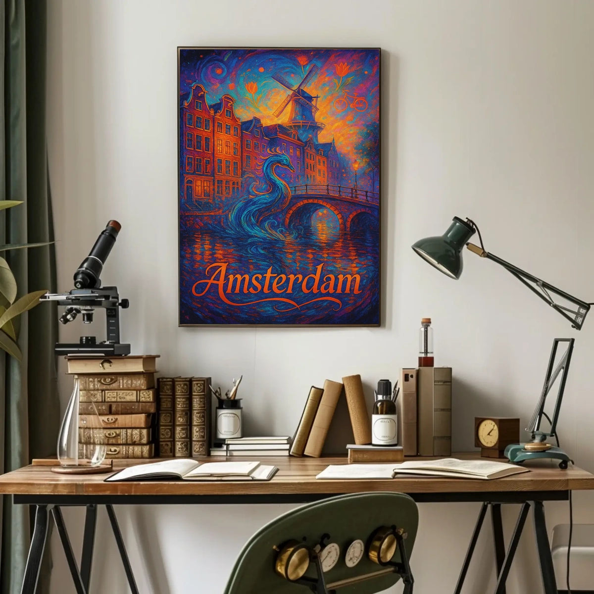 Amsterdam Surreal Art Poster: Vibrant Fantasy Scene