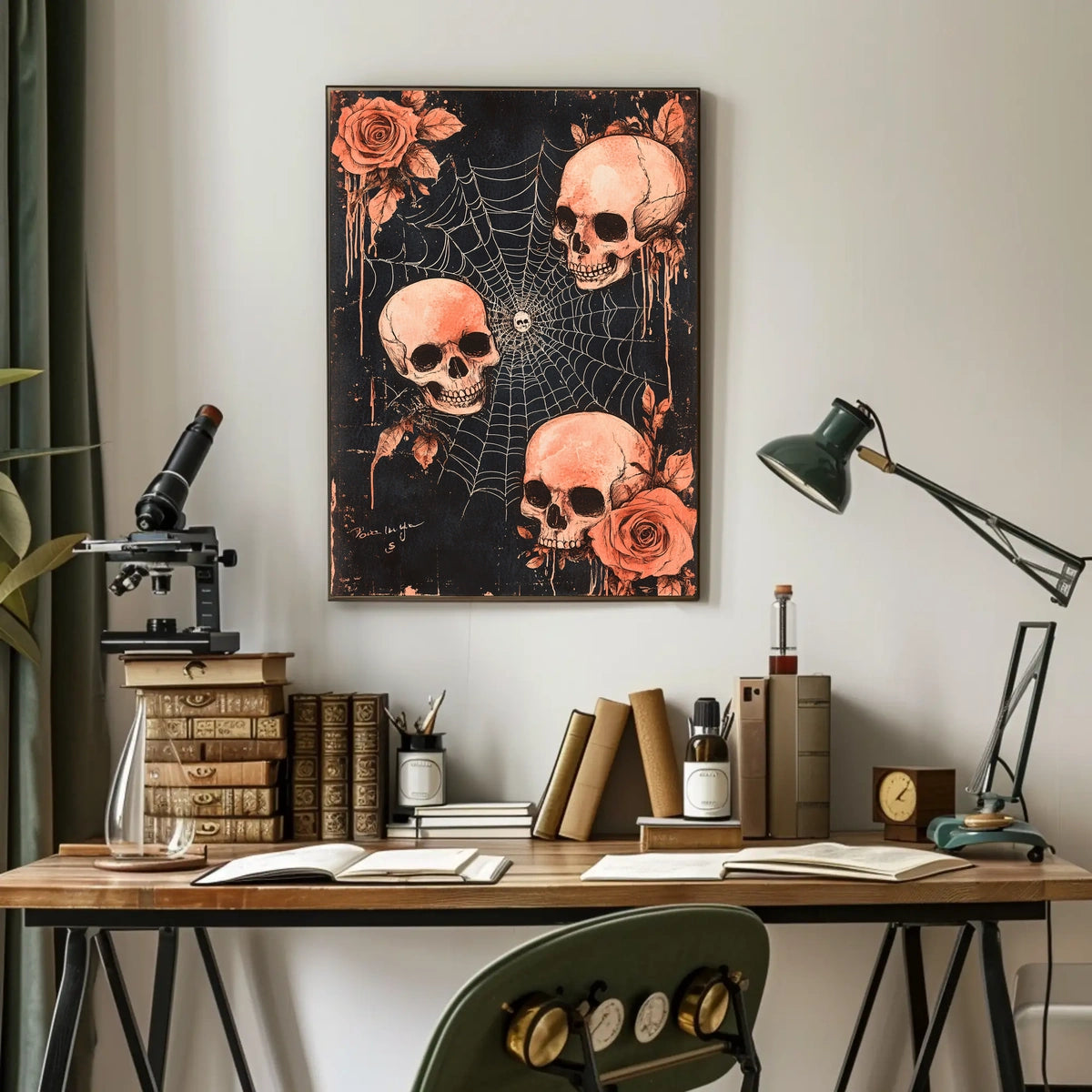 Dark Gothic Skulls and Roses Artistic Poster