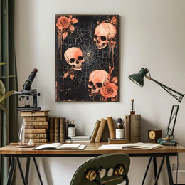 Dark Gothic Skulls and Roses Artistic Poster