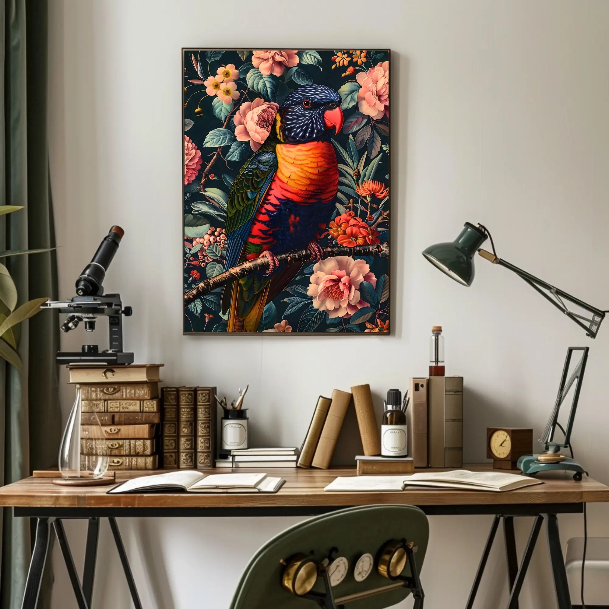 Vibrant Parrot Floral Paradise Poster Print