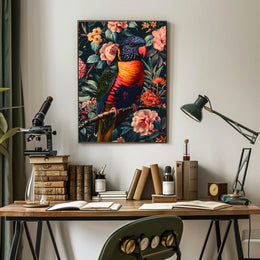Vibrant Parrot Floral Paradise Poster Print