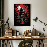 Mystical Pagoda Under A Blood Moon Poster