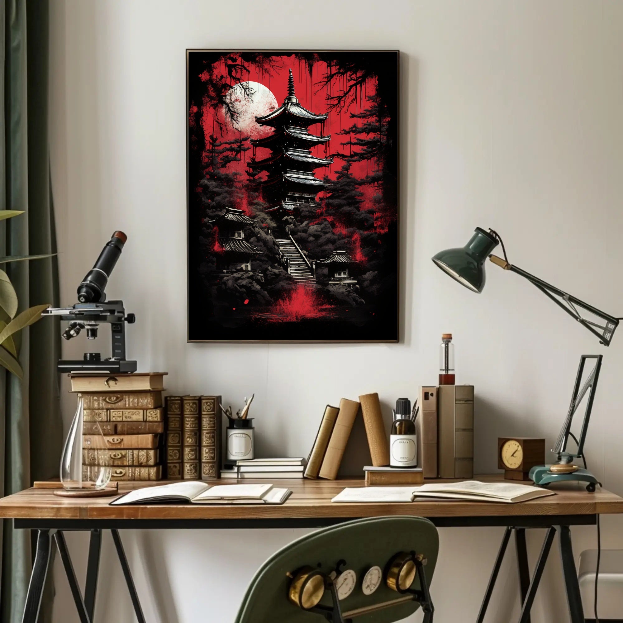 Mystical Pagoda Under A Blood Moon Poster