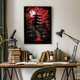 Mystical Pagoda Under A Blood Moon Poster