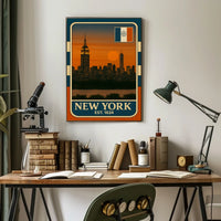 New York City Skyline Poster Vintage Wall Art
