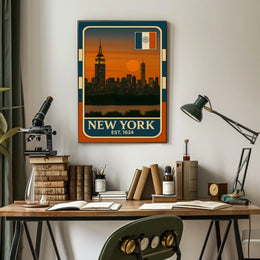 New York City Skyline Poster Vintage Wall Art