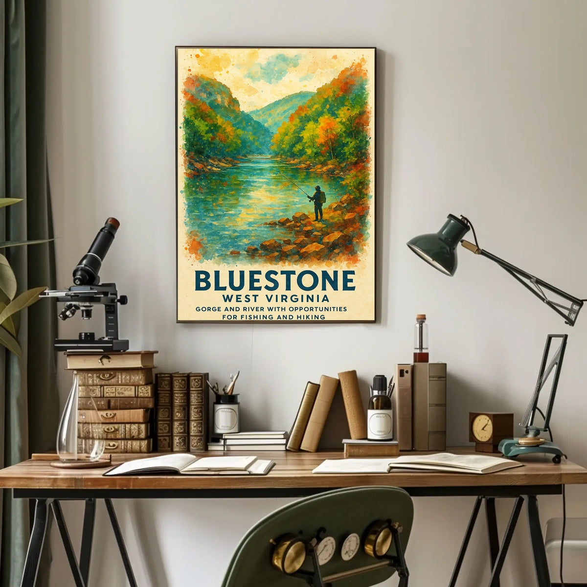 Bluestone Gorge Autumn Fishing Watercolor Poster