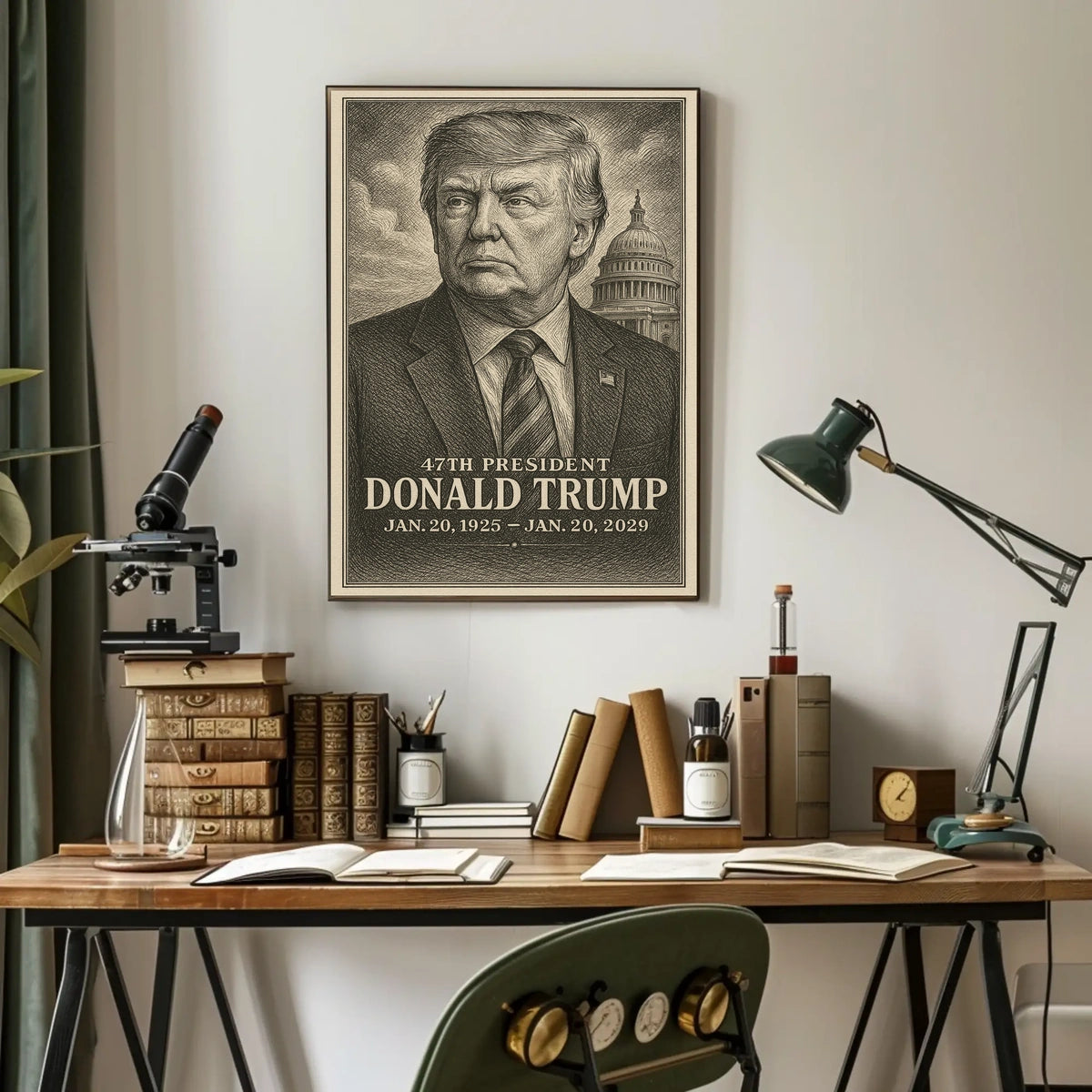 Donald Trump Era Determination Engraved Cinematic American Leader Patriotism Poster