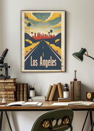 Los Angeles Desert Road City Skyline Sunset Travel Poster