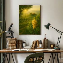 Serene Vineyard Landscape with Golden Grapes: Artistic Poster