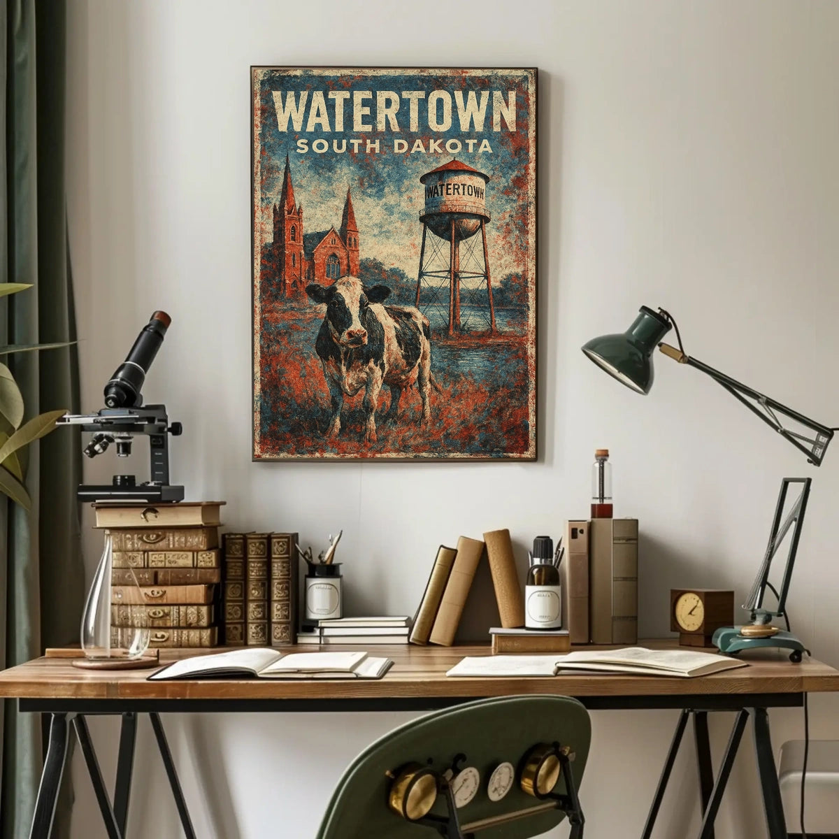 Watertown South Dakota Rustic Charm Travel Rural Scenic Prairie Heritage Folk Art Wanderlust Poster