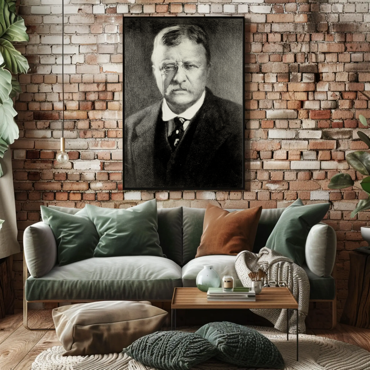 Theodore Roosevelt Portrait Drawing Vintage Poster