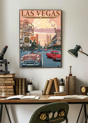 Retro Las Vegas Scene Mid-Century Travel Poster