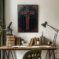Stylized Ornate Cross with Roses Poster