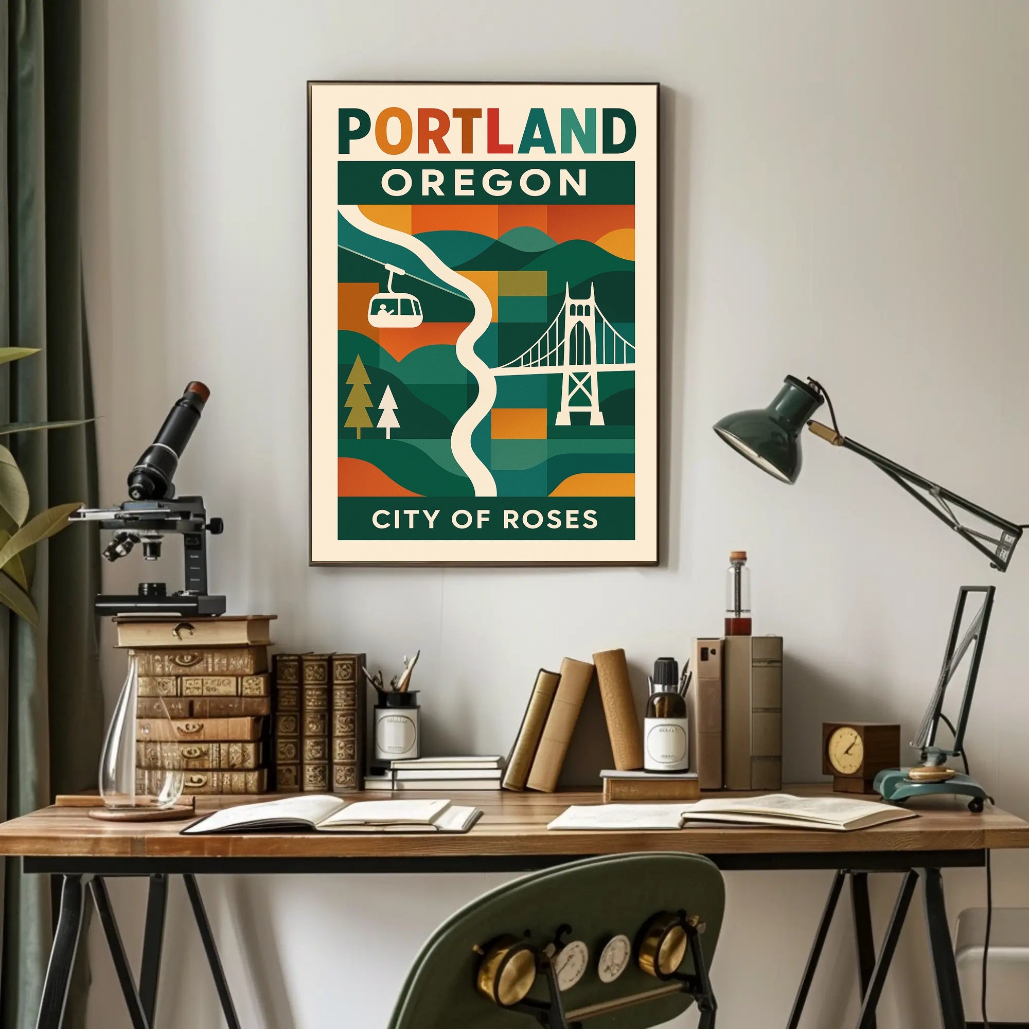 Portland Cityscape Vibrant Retro Travel Poster PosterGoat