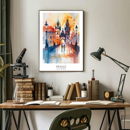 Prague Dreamscape Watercolor Urban or Cityscape Poster PosterGoat