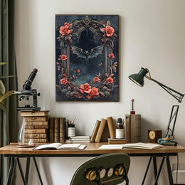 Gothic Elegance With Roses And Bat Poster