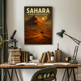 Sahara Desert Camel Adventure Travel Cinematic Poster