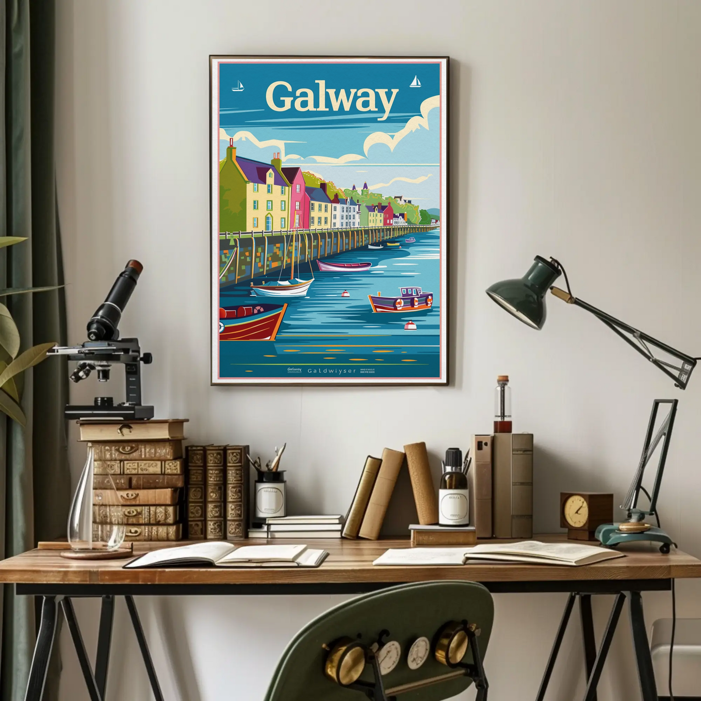 Colorful Waterfront Houses Galway Ireland Travel Poster