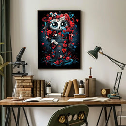 Whimsical Skull Art Poster with Hearts & Roses