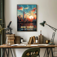 New York Cityscape Sunset View Poster Modern Wall Art