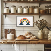 Abstract Rainbow and Geometric Mountains Art Poster