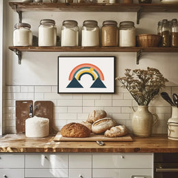 Abstract Rainbow and Geometric Mountains Art Poster