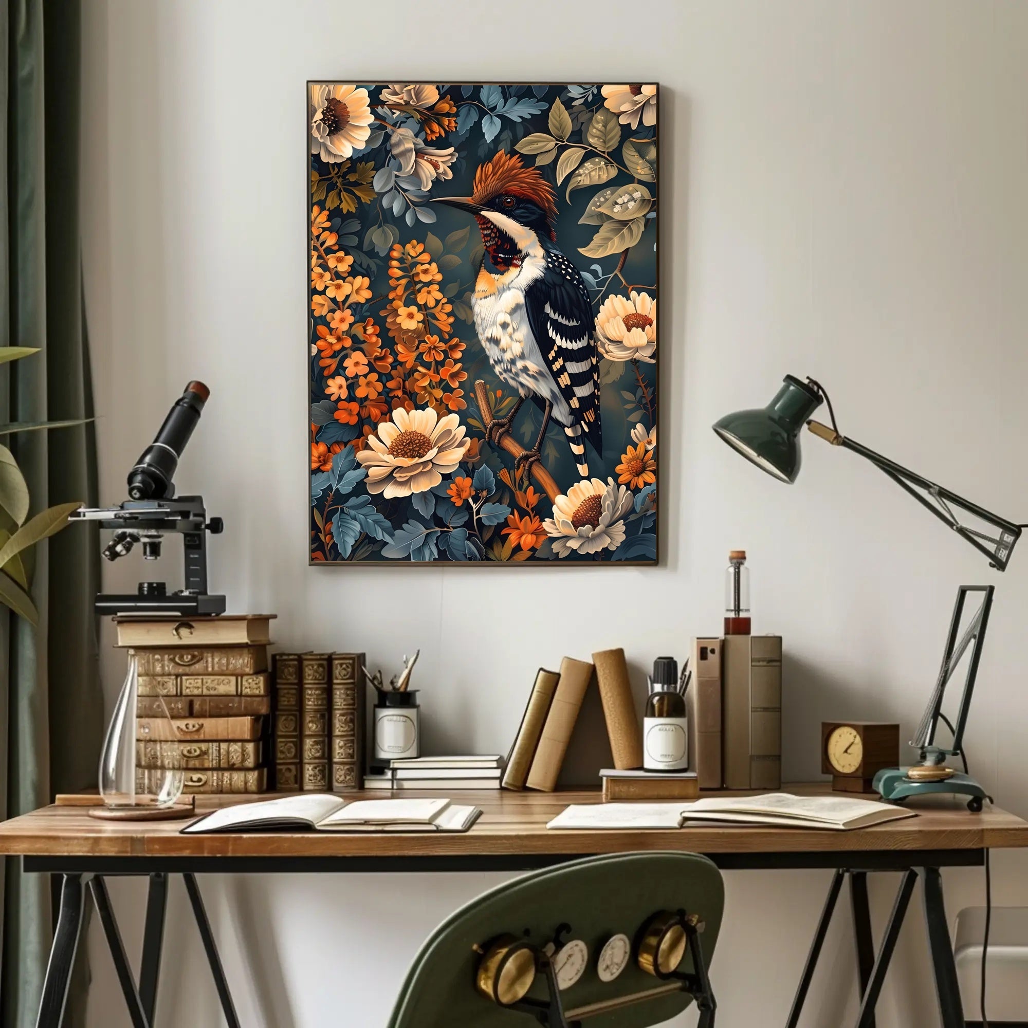 Vibrant Woodpecker Illustration Artistic Poster