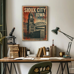 Sioux City Clock Tower Retro Americana Poster