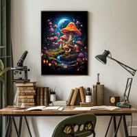 Enchanted Moonlit Mushroom Fantasy Art Poster