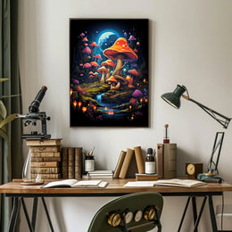 Enchanted Moonlit Mushroom Fantasy Art Poster
