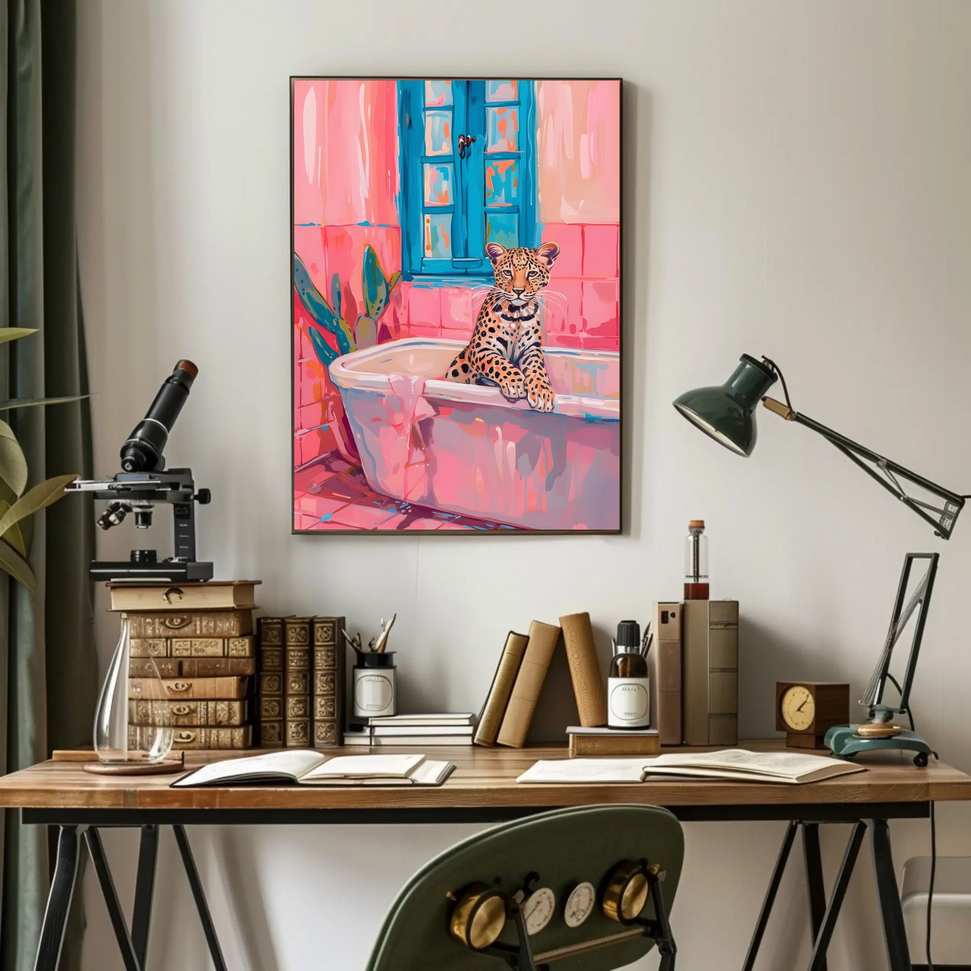 Leopard Bathtub Art Print for Animal Poster PosterGoat