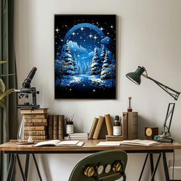 Winter Night Pathway: Enchanting Fantasy Art Poster