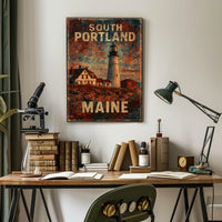 Nostalgic Maine Lighthouse Vintage Illustration Poster