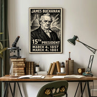 James Buchanan 15th President of the United States B & W Comic Sketch Poster